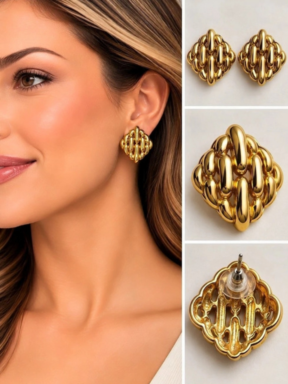 Gold-Tone Statement Pierced Earrings Like New